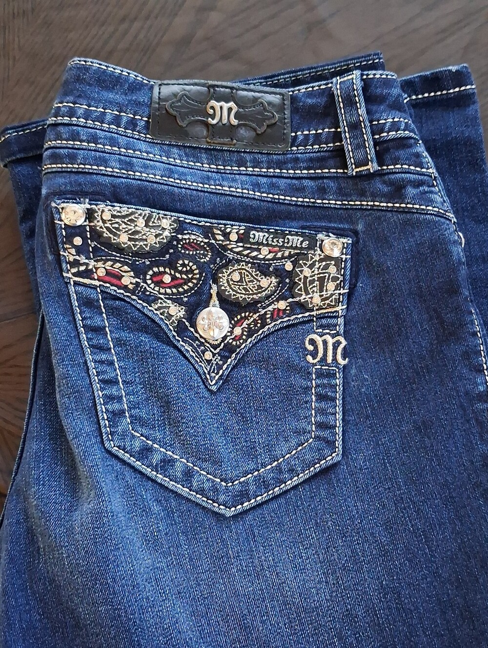Miss Me Dark Blue Bootcut Jeans with Embroidered Back Pockets - Picture 2 of 4